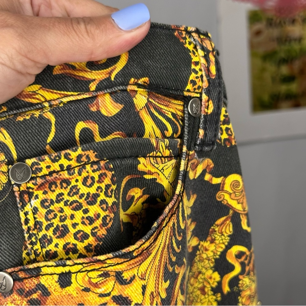 MinkPink Outrageous Fortune Barocco High-Rise Skinny Jeans Gold/Black Small - Picture 11 of 13